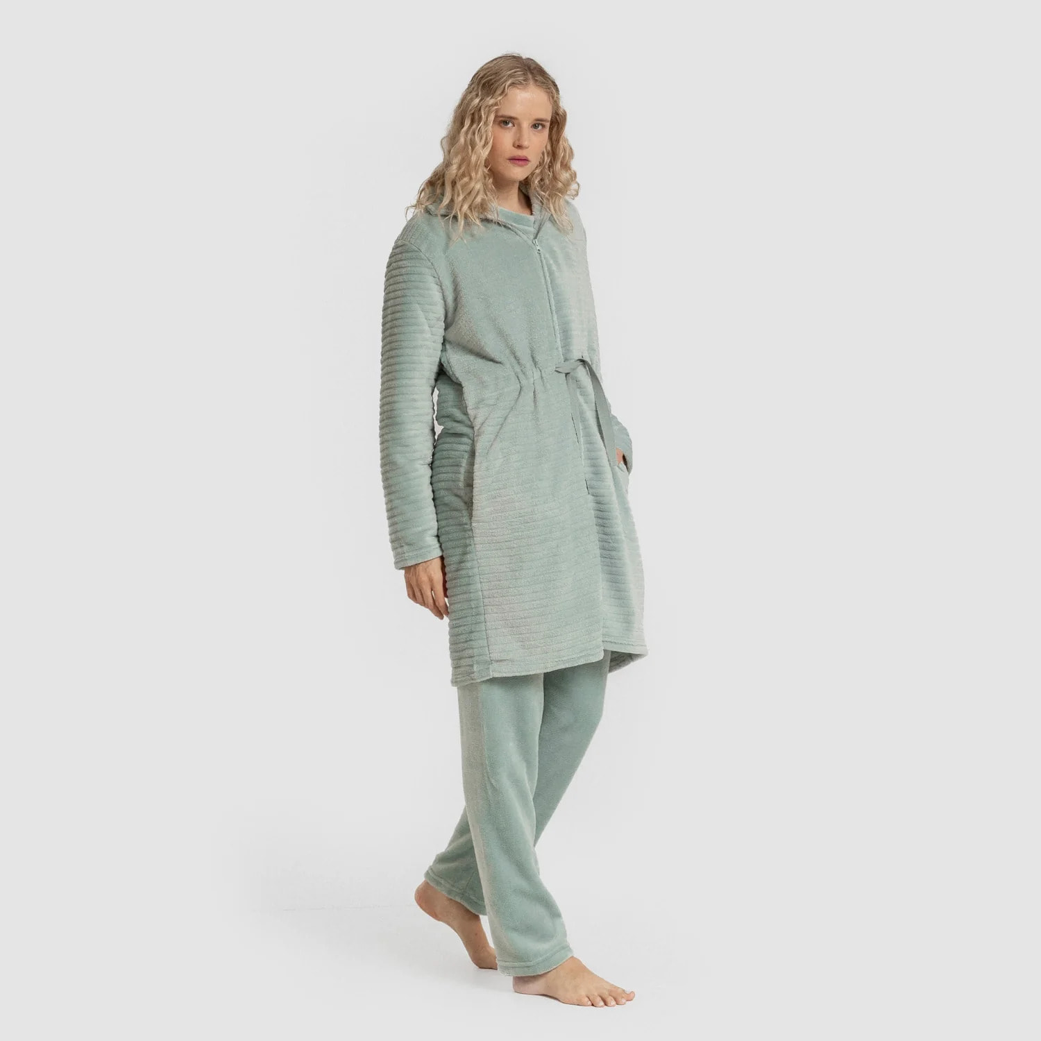 Bata terciopelo Raya Cremallera Verde Tiffany