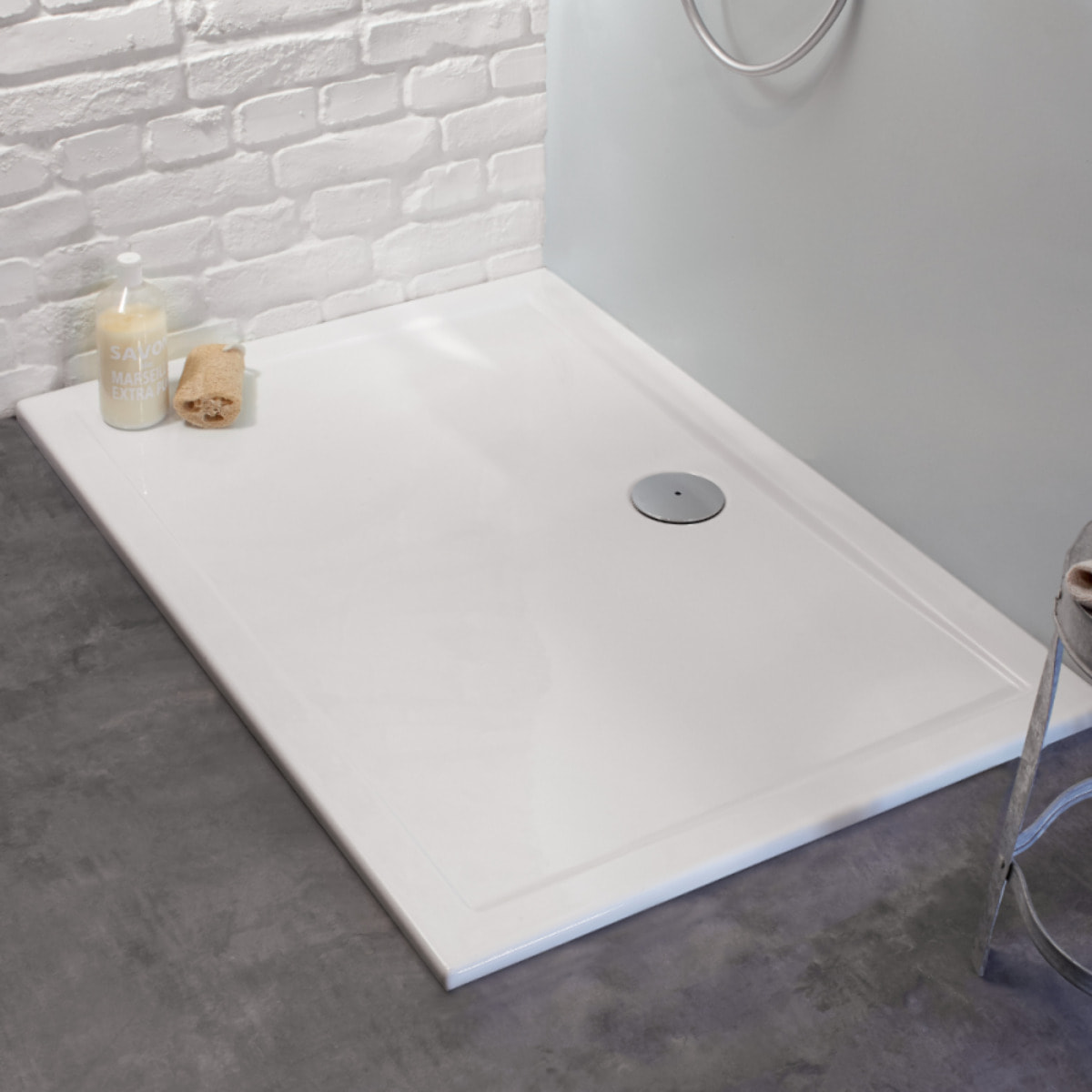 Receveur de douche 120 x 80 Gaspard extra-plat céramique + Kit de réhausse (5 pieds)