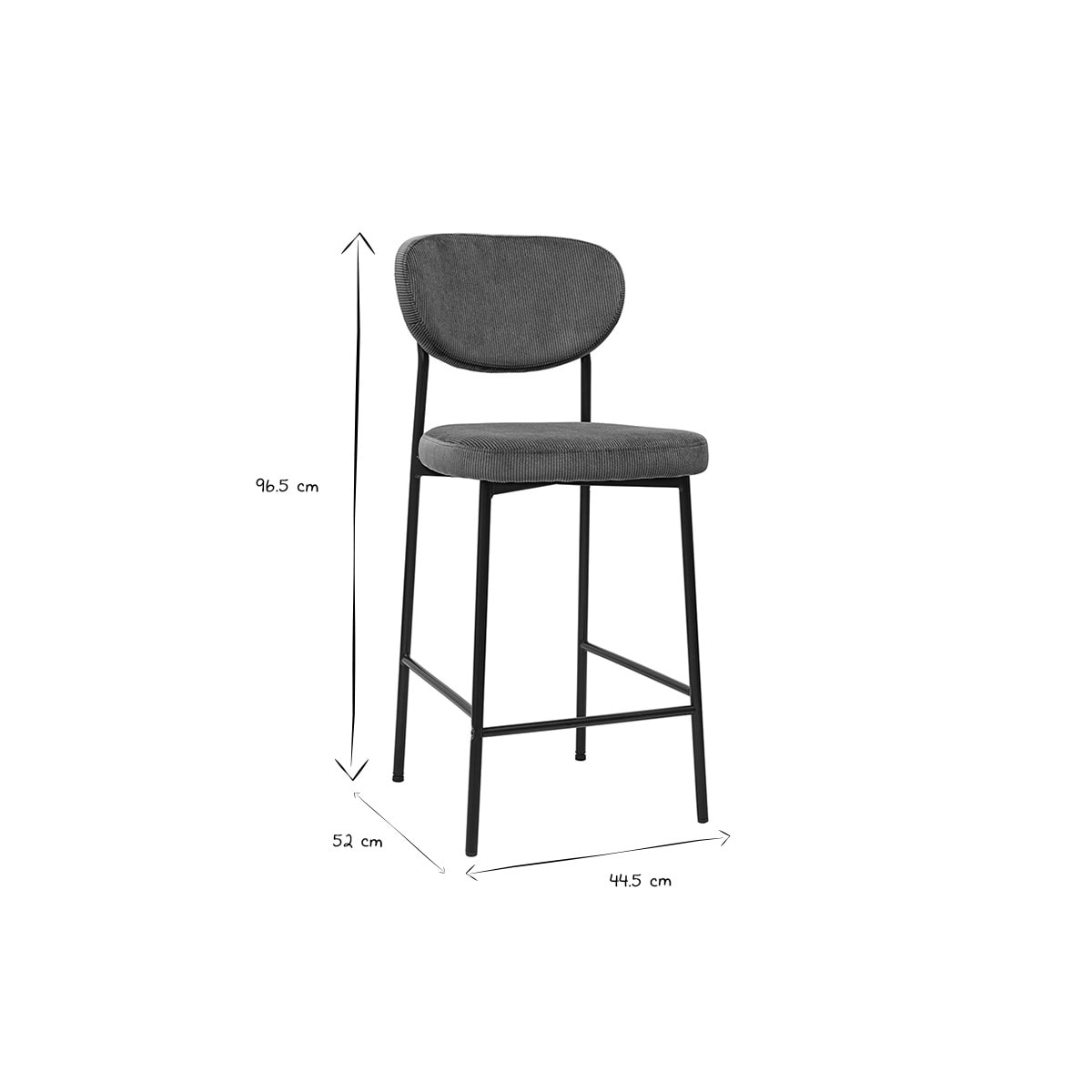 Tabourets de bar fixes en tissu velours côtelé vert kaki H65 cm (lot de 2) BREKA