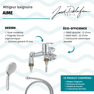 Mitigeur baignoire Aimé + pommeau de douche Awaken + flexible de douche métal + colonnettes Idro'Flex