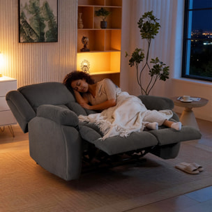 Sillón 2 Plazas Relax Reclinable Manual, Ajuste Separado, Sillón Relax Tapizado en Terciopelo, Reposapiés Ajustable, Asiento Amplio, Muelles, Acolchado Grueso, Sofá Reclinable hasta 135Âº, Gris