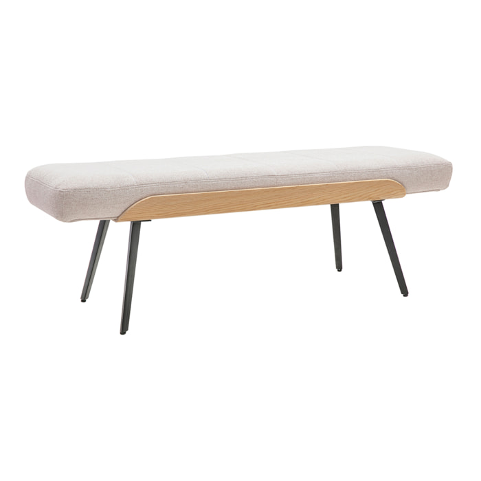 Banc en tissu effet velours texturé beige, bois clair et métal noir L123 cm ELIOR