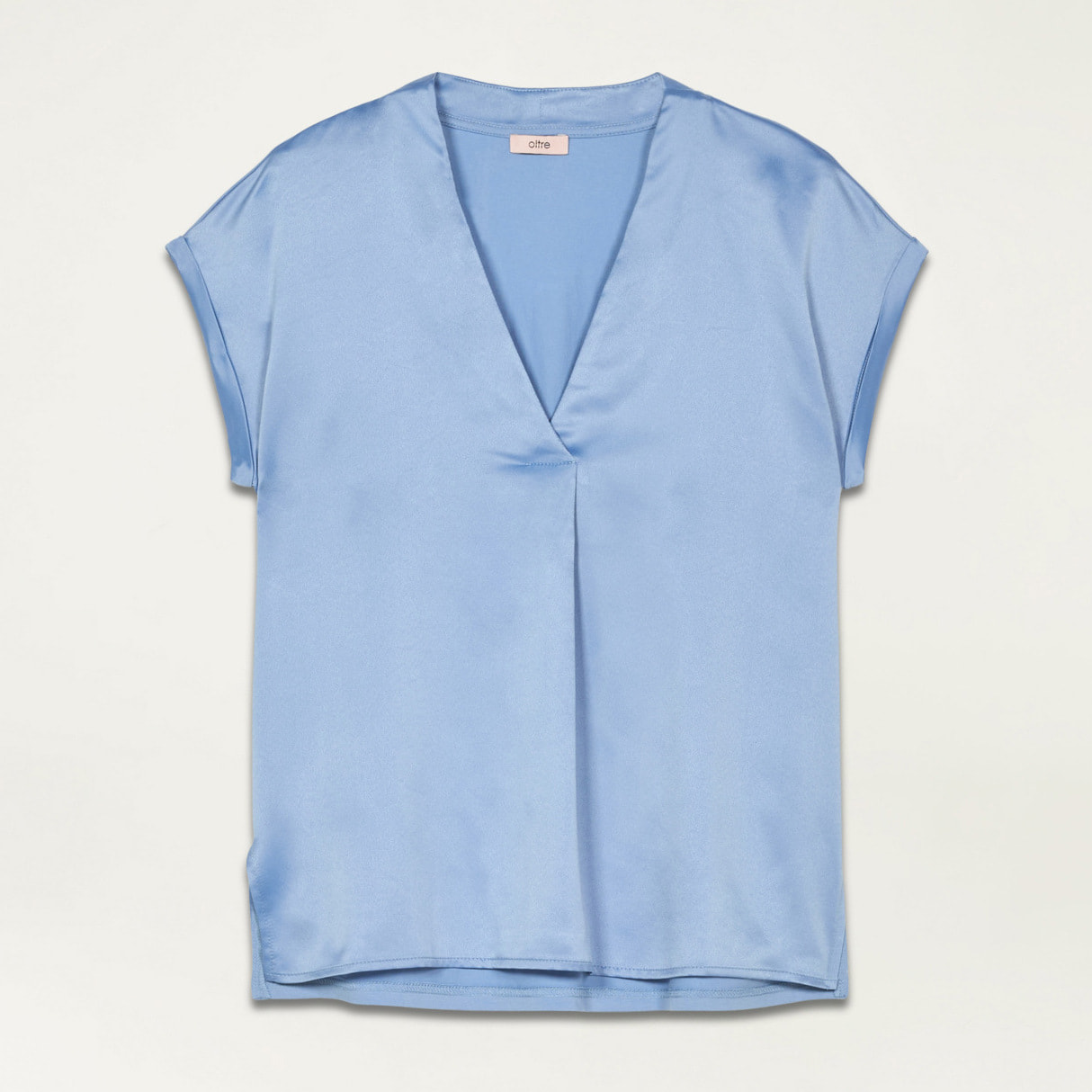 Oltre - T-shirt bimaterica scollo a V - Azzurro