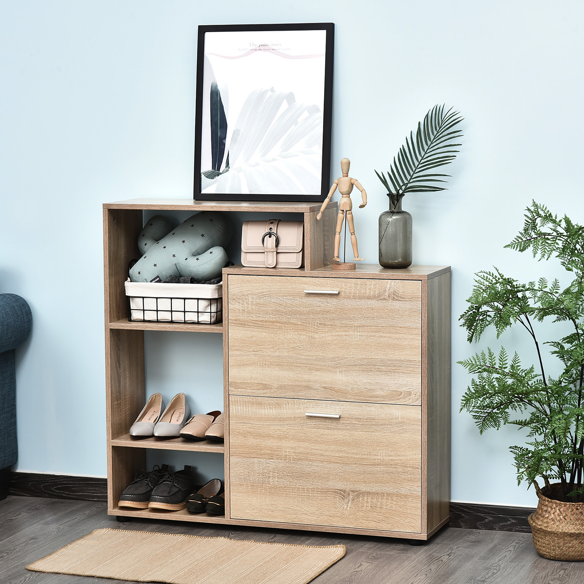 Zapatero con Estante Cubos 101,5x25,5x98cm Madera Natural