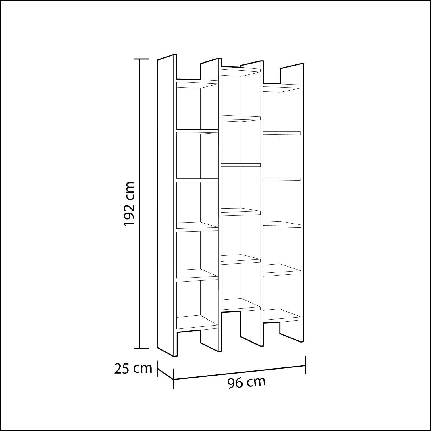 Libreria Rockford, Mobile portalibri con 18 ripiani, Scaffale con scomparti quadrati, Scaffale moderno da ufficio, cm 96x29h192, Bianco