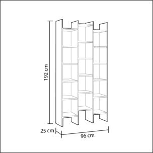 Libreria Rockford, Mobile portalibri con 18 ripiani, Scaffale con scomparti quadrati, Scaffale moderno da ufficio, cm 96x29h192, Bianco