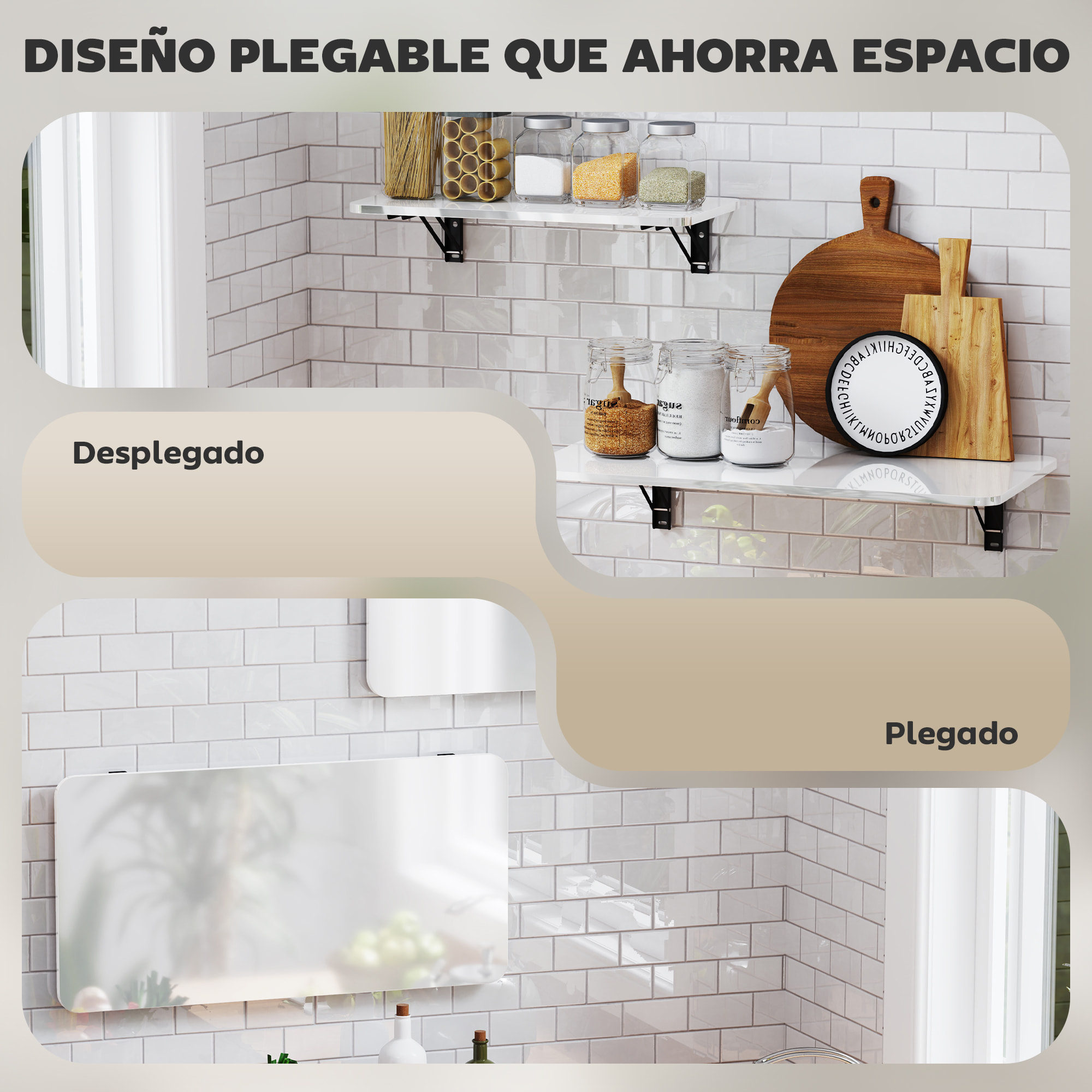 Juego de 2 Mesas Plegables de Pared Escritorios Flotantes para Espacios Pequeños Mesas Abatibles para Cocina Comedor Estudio Dormitorio y Salón Blanco Brillo