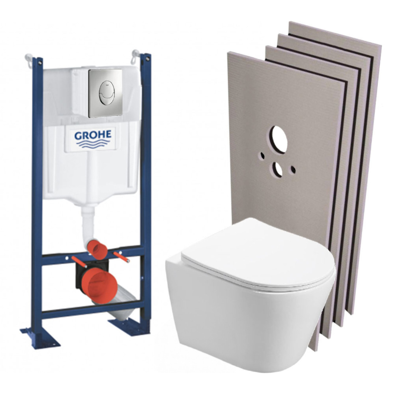 Pack WC Bâti autoportant + WC Swiss Aqua Technologies Infinitio sans bride + Plaque + Set habillage