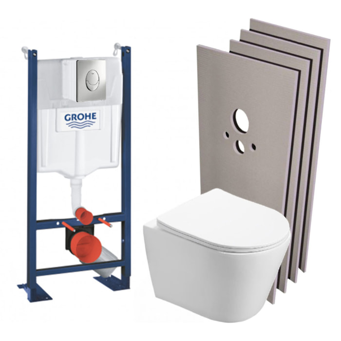 Pack WC Bâti autoportant + WC Swiss Aqua Technologies Infinitio sans bride + Plaque + Set habillage