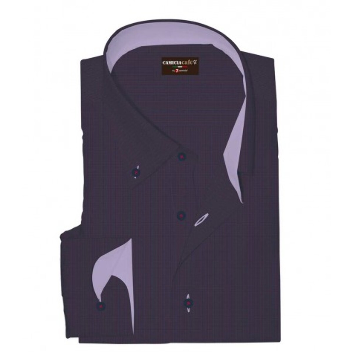 Camicia Uomo 1 Bottone Button Down Slim Cotone Poliestere Riga Stretta Blu\Rosso