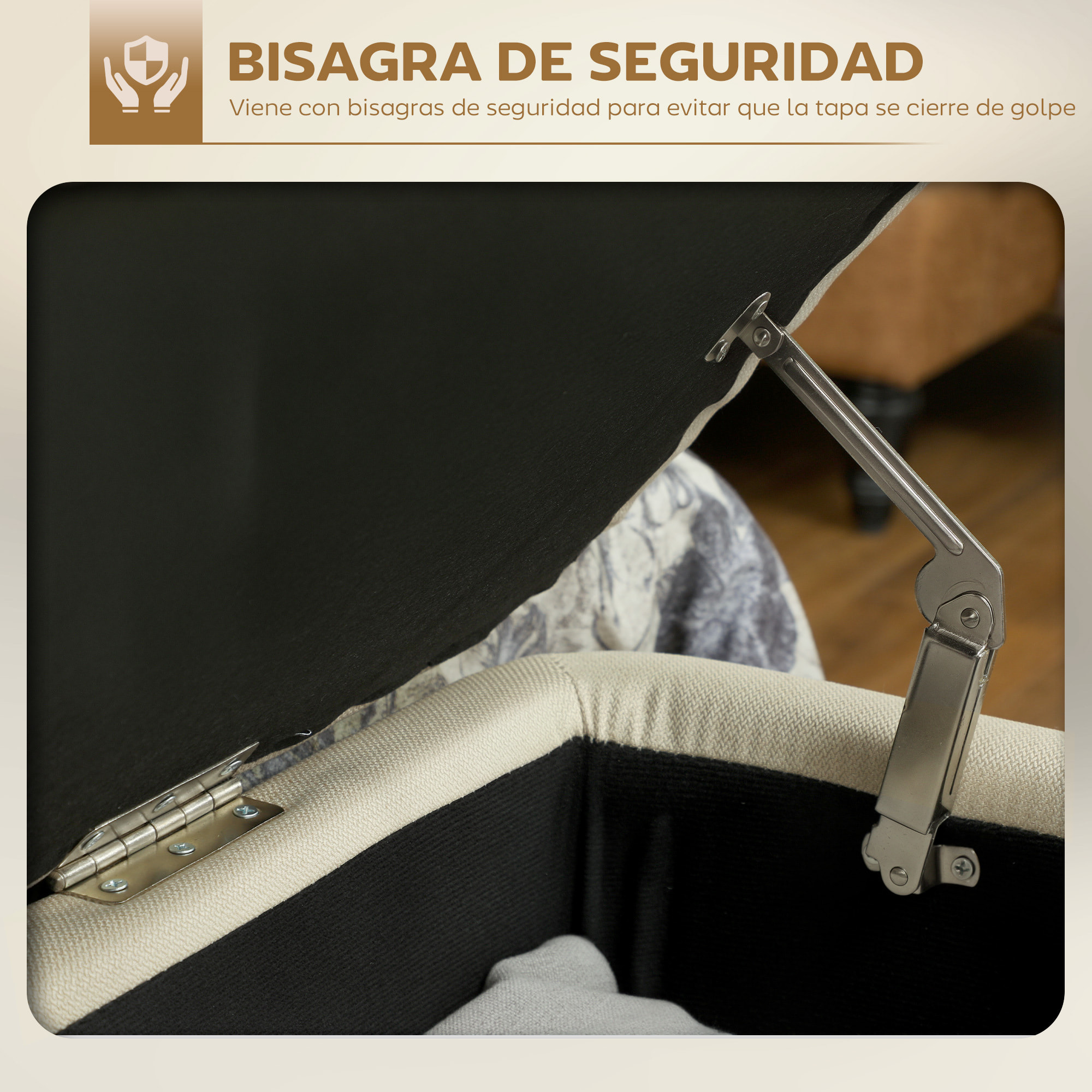 Puff Almacenaje Banco Almacenaje con Tapa Abatible y Patas de Acero Tapizado en Lino para Dormitorio Salón Entrada Carga 150 kg 101x38,5x44,5 cm Beige