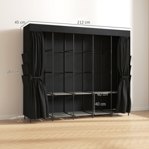 HOMCOM Armario de Tela, Armario Ropero con 5 Barras, 5 Estantes, 6 Bolsillos Laterales, Cremallera, Marco de Acero, para Dormitorio, Espacio Pequeño, 212x45x167 cm, Gris