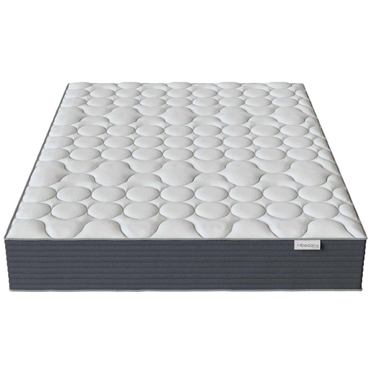 Ensemble lit 140x190cm + matelas Memo HR avec tête de lit capitonnée en tissu gris clair - sommier à lattes - Milo