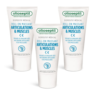 OLIOSEPTIL - Roll-On Massant Articulations & Muscles - Huiles essentielles, extrait d'Harpagophytum - Aide à soulager rapidement les douleurs articulaires, musculaires - Dispositif Médical - Lot de 3