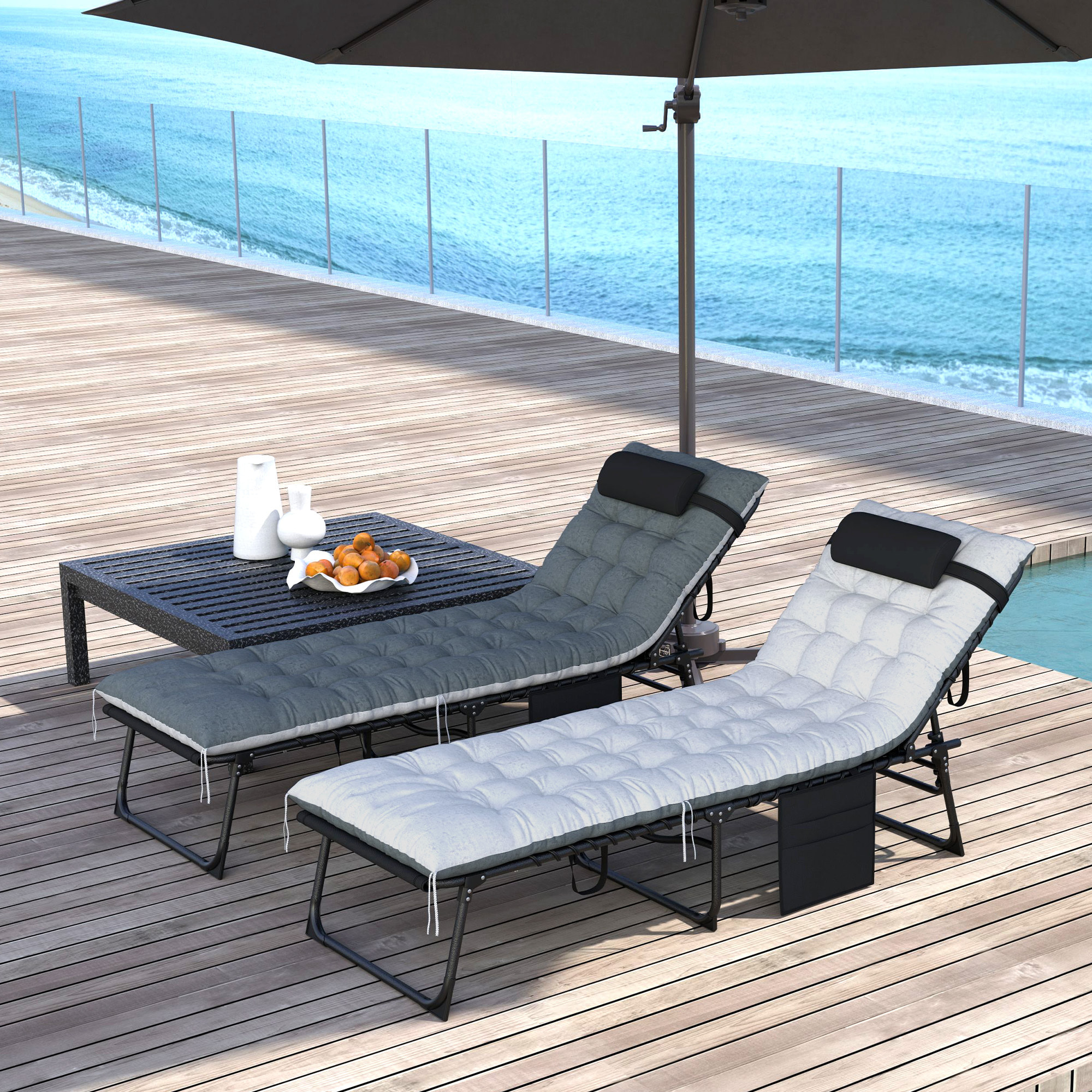 Lot de 2 bains de soleil pliables inclinables avec matelas grand confort