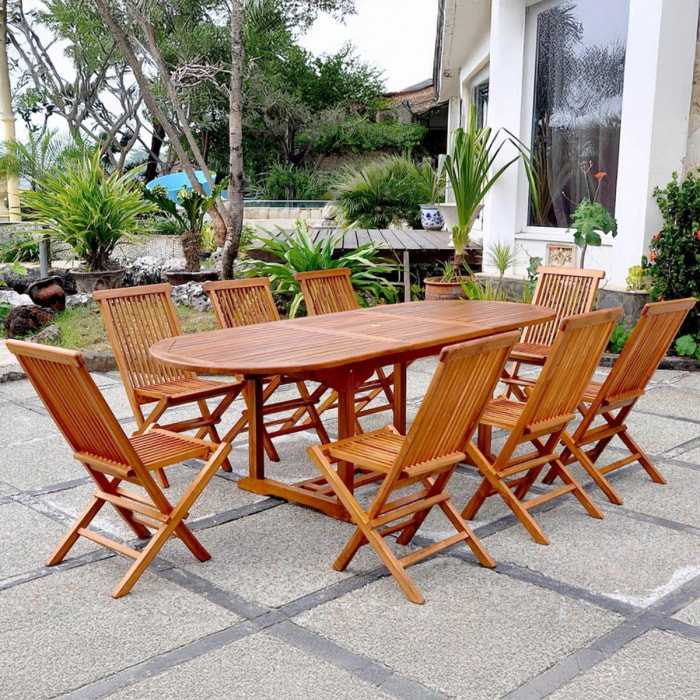 Salon de jardin Teck huilé 8 personnes - Table ovale + 8 chaises NARRA