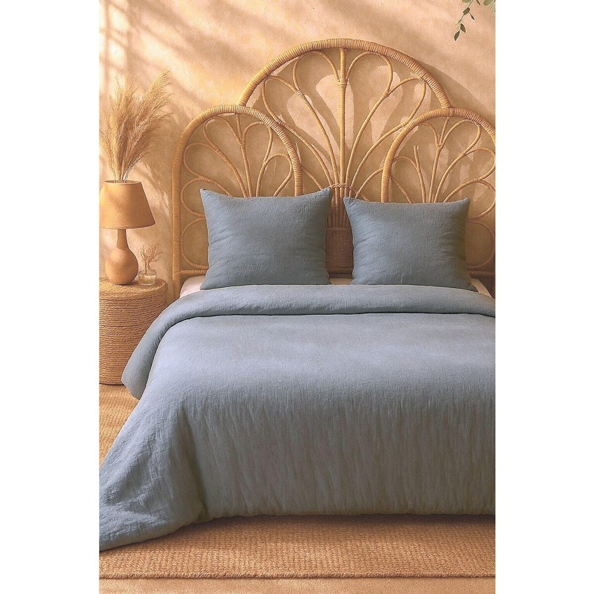 Parure housse de couette gaze de microfibre bleu petrole