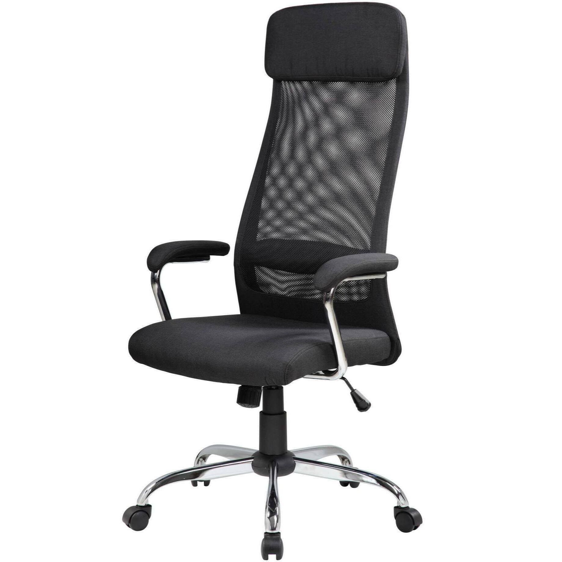 Sedia da ufficio Canberra, Poltrona presidenziale con braccioli, Sedia ergonomica da ufficio, 65x65h126/136 cm, Nero