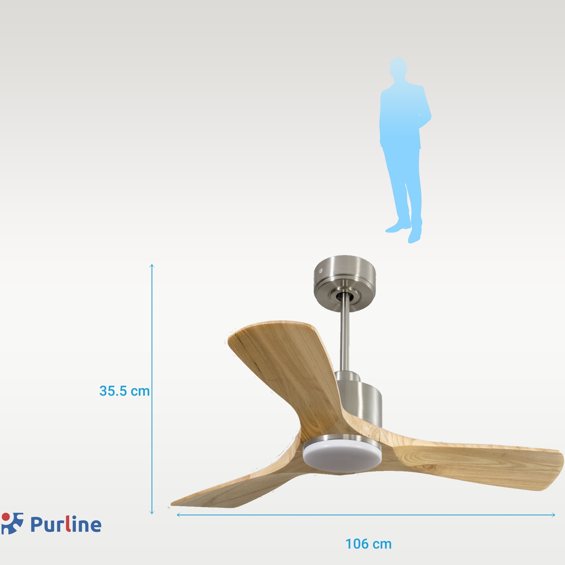 Ventilador de techo Reversible Termostato Dimable Wifi Motor DC Techos Inclinados Mando a Distancia Luz tres tonos Hypersilence Memoria RarotongaD106C03LED65057 PURLINE