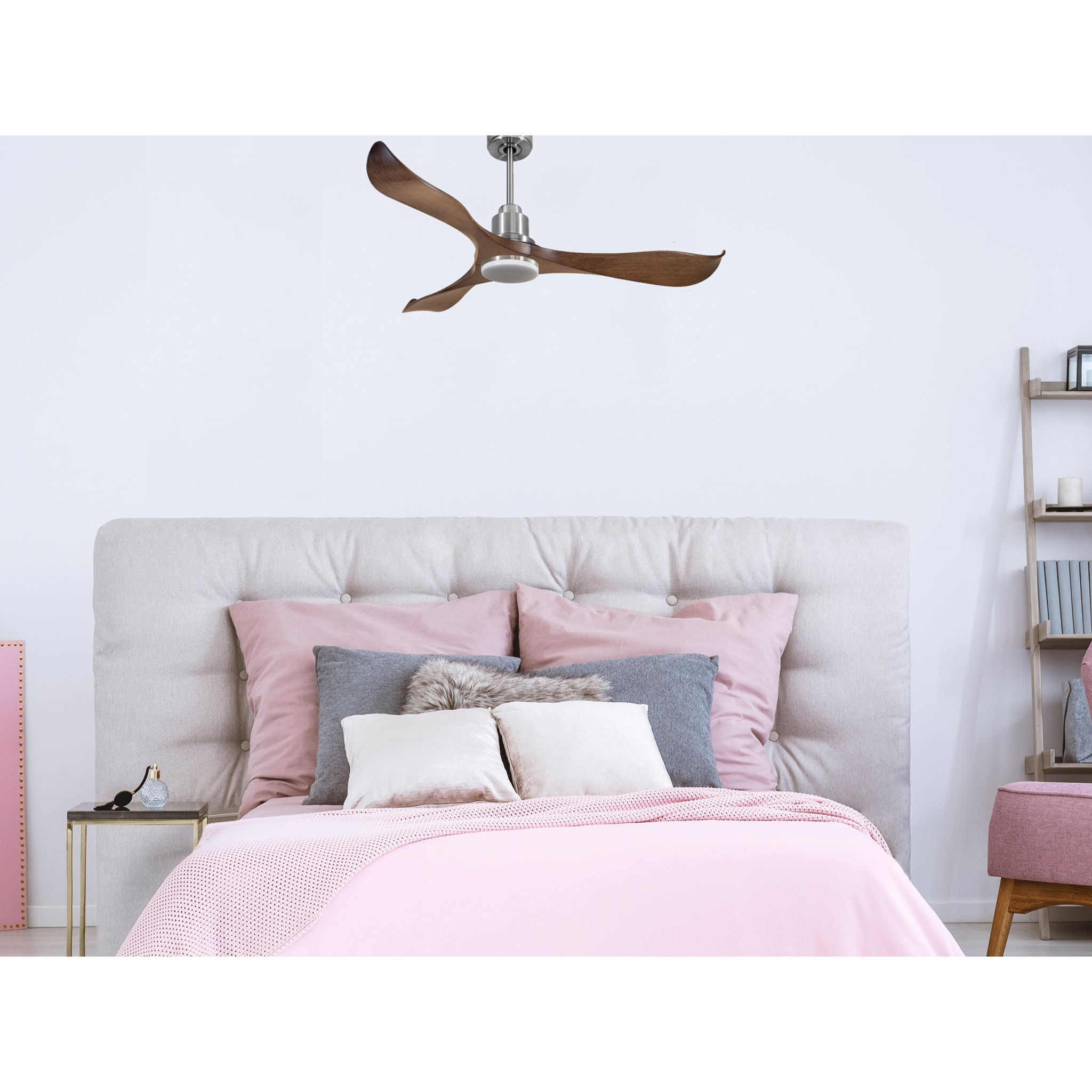 Ventilateur de plafond Réversible  Thermostat Dimmable Wifi Moteur à courant continu Toits en pente Télécommande Lumière à trois tons Adaptateur 2/3 Lames
