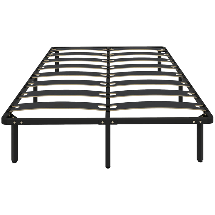 Somier 140x190 cm, Altura 26 cm, Estructura de Cama de Plataforma de Acero con Espacio de Almacenamiento Debajo y Láminas de Álamo, Fácil de Montar, Carga 350 kg, Negro