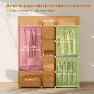 Armario de Ropa, Perchero, 182x43x185 cm, Armario Abierto con 8 Estantes de Tela, Barras para Colgar, Marco de Metal, para Dormitorio, Salón, Vestidor, Gris Claro