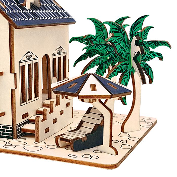 Puzzle 3D in legno. Casa sulla spiaggia. 88 pezzi.