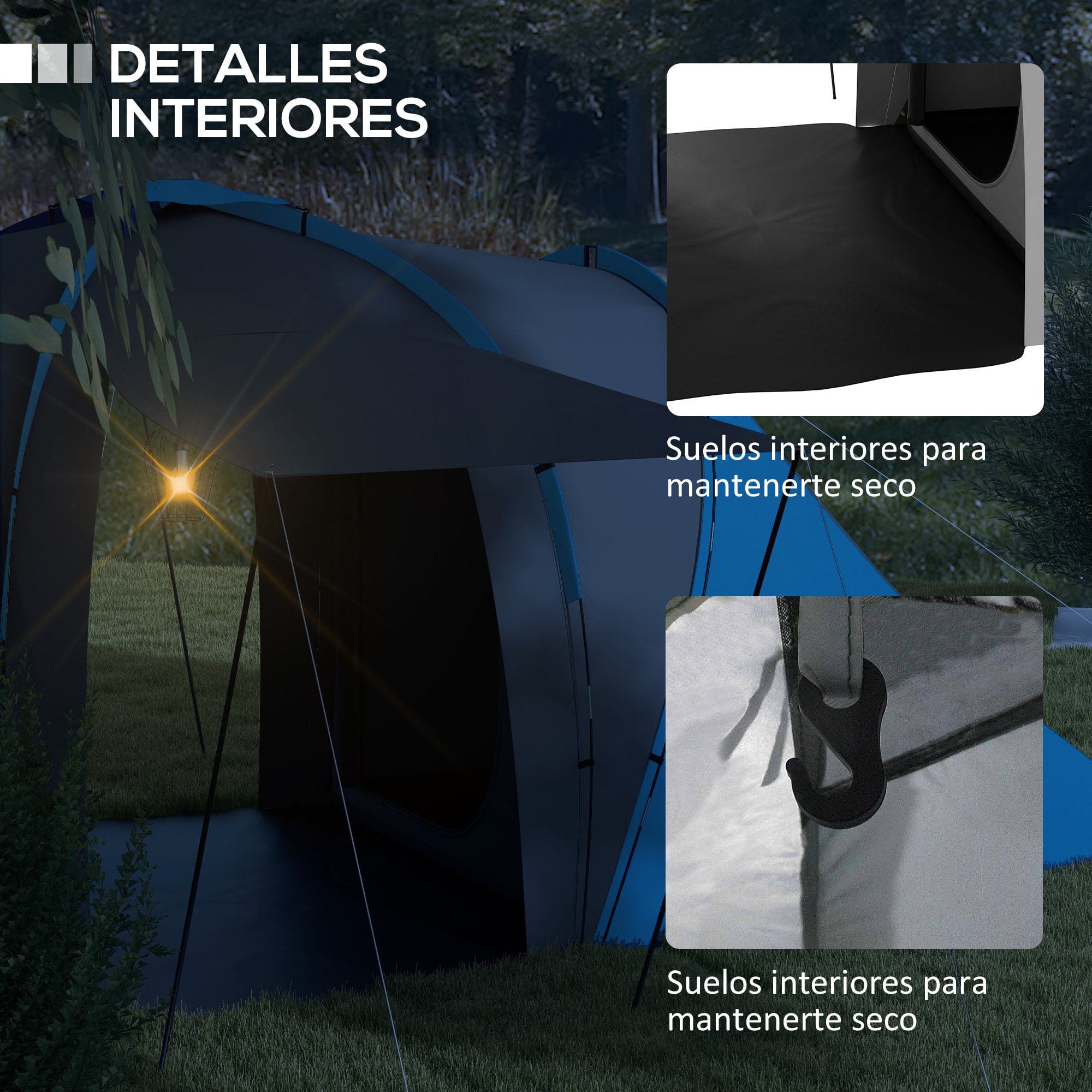 Tienda de Campaña Familiar tipo Túnel para de 4-6 Personas Impermeable 2000 mm Tienda de Camping Plegable con 2 Dormitorios Bolsa para Senderismo 555x225x190 cm Gris y Azul