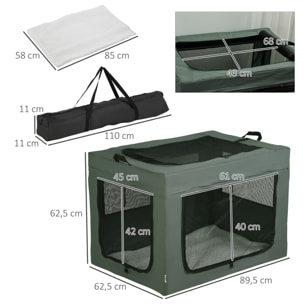 Sac de transport pliable pour chien chat - 2 poignées, 3 portes - dim. 89L x 62l x 62H cm - acier polyester gris