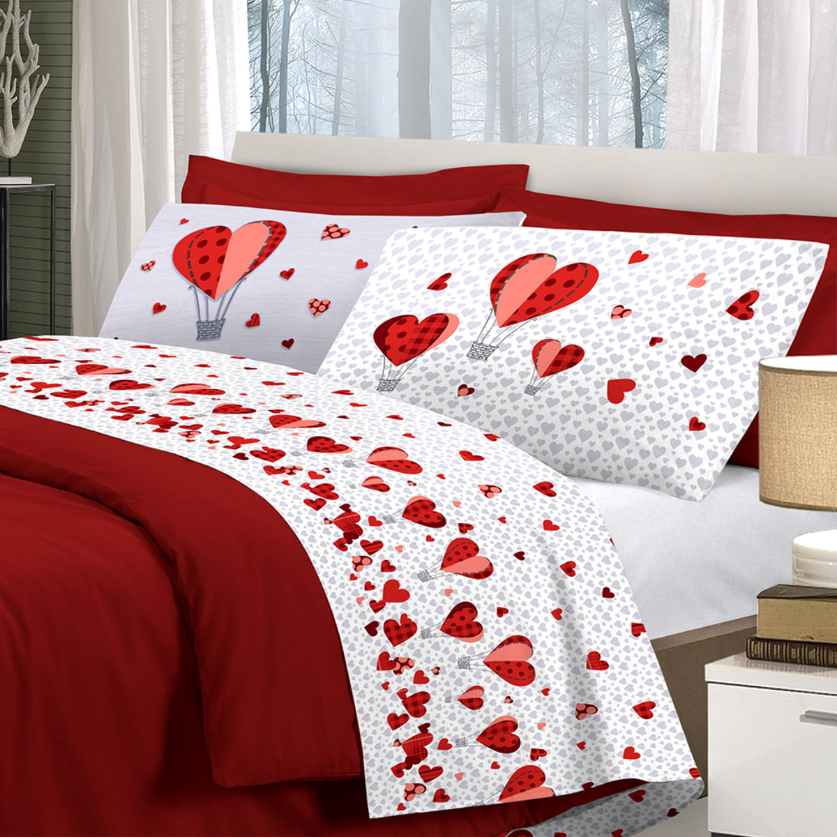 Completo letto mongolfiera rosso 100% cotone