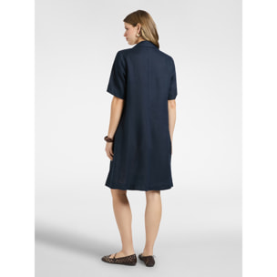 Elena Mirò - Vestido camisero de lino manga corta - Azul