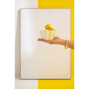 J-Line Bol Ligné Dolomite - céramique - blanc/jaune clair - 2 pièces