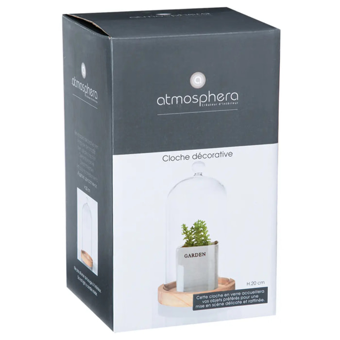 Cloche verre bois H19cm