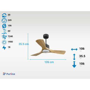 Ventilateur de plafond Réversible  Thermostat Dimmable Wifi Moteur à courant continu Toits en pente Télécommande Lumière à trois tons Hypersilence Mémoire