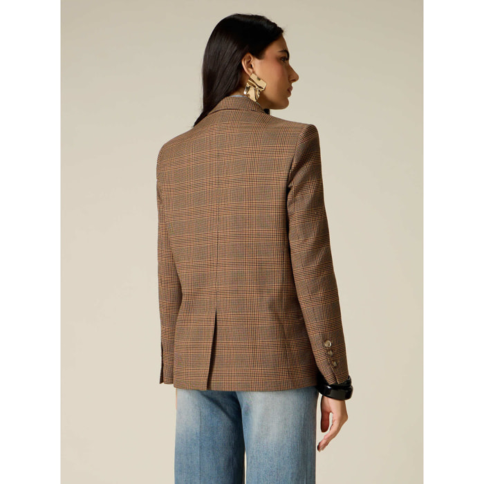 Oltre - Blazer check con spilla - Marrone