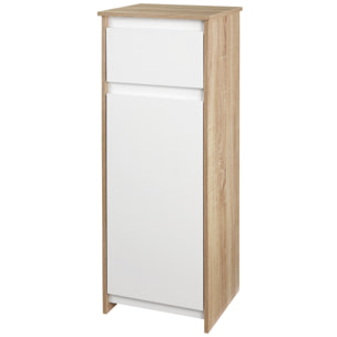 Armario Bajo para Baño Mueble Auxiliar de Madera con Cajón y Armario con 2 Estantes para Salón Dormitorio Cocina 32,6x30x90 cm Color Natural y Blanco