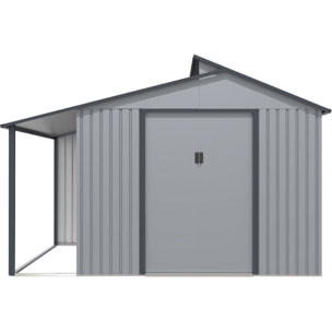 Abri de jardin métal avec pergola "Madras" - 9.12 m² - 257 x 355 x 237 cm - Gris