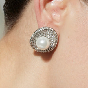 Pendientes con Perla Blanca acabado plata