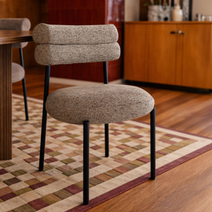 Lot de 2 chaises en tweed marron avec pieds en métal noir GINA