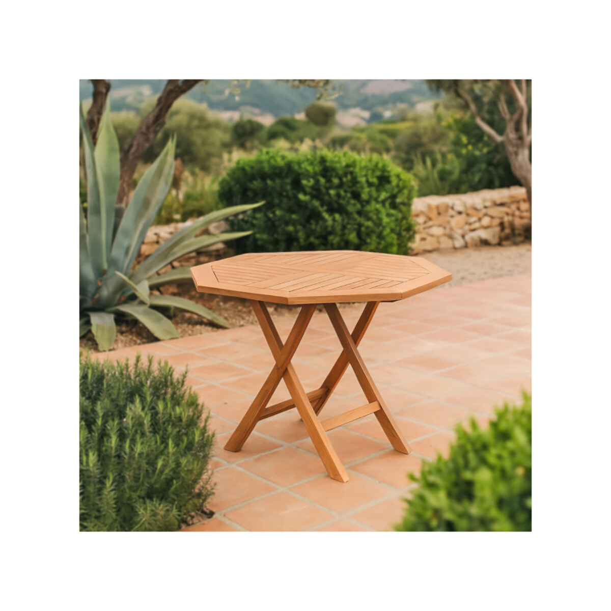 Table de jardin octogonale 100 x 100 cm bois de teck massif - TECKIA