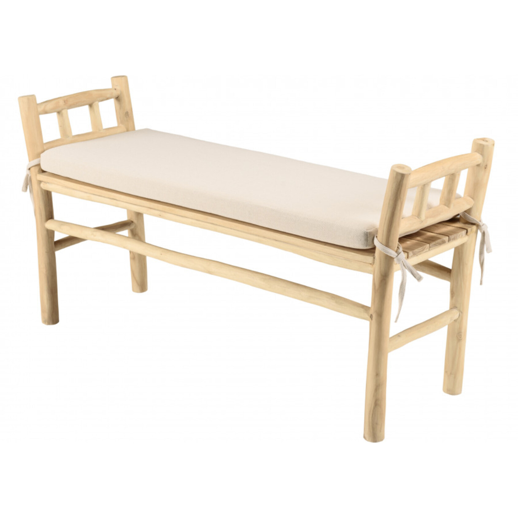 WILL - Banc en branches de teck naturel coussin blanc