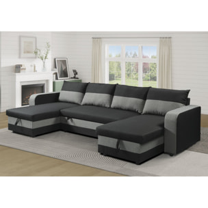 Canapé d'angle panoramique convertible en tissu "Victor" - 4 places - Noir