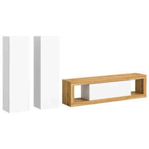 Ethan – meuble tv 150 cm + 2 armoires murales 110 cm - bois et blanc - Bois / Blanc
