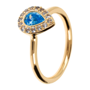 Anello Solitario Golden con Goccia in Cubic Zirconia Blu