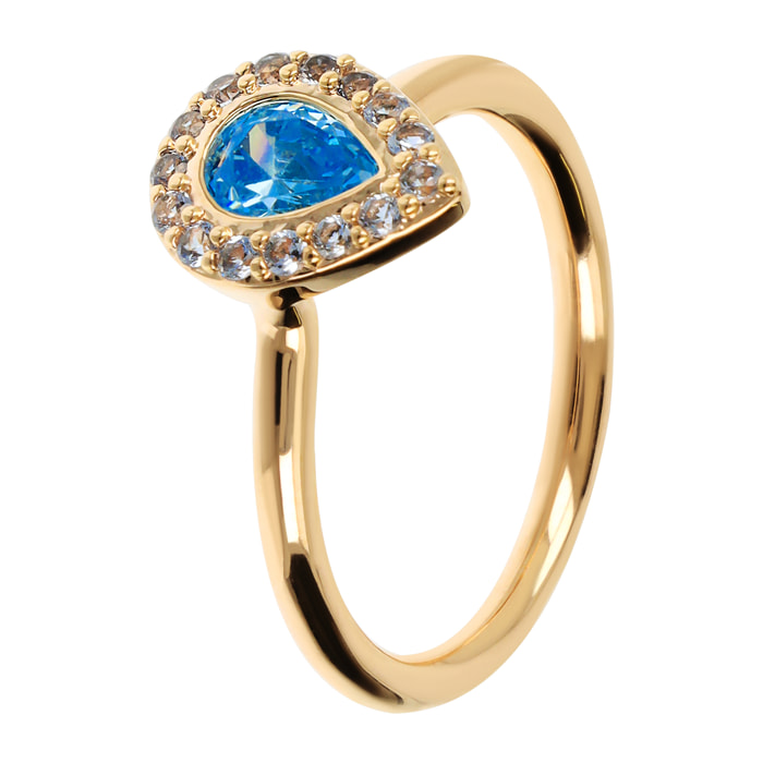 Anello Solitario Golden con Goccia in Cubic Zirconia Blu