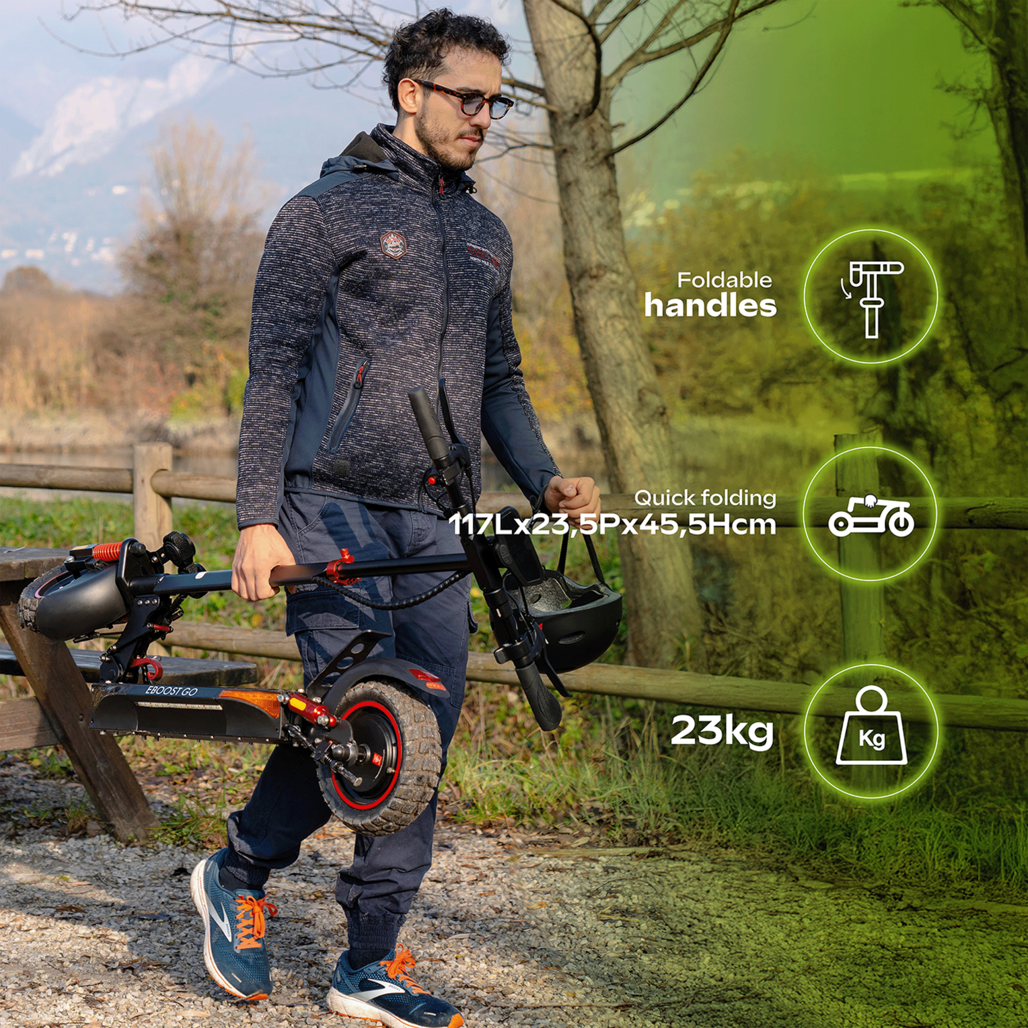 Trottinette Électrique Adulte  EBOOST GO –  Moteur 1200W -  Autonomie Jusqu'a 50 km - Pneu Cross 10" Tubeless - Batterie 54V/10Ah - Poids 23Kg