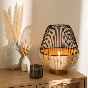 Lampe "Anea" - métal et hêtre - noir - H35 - 5 cm