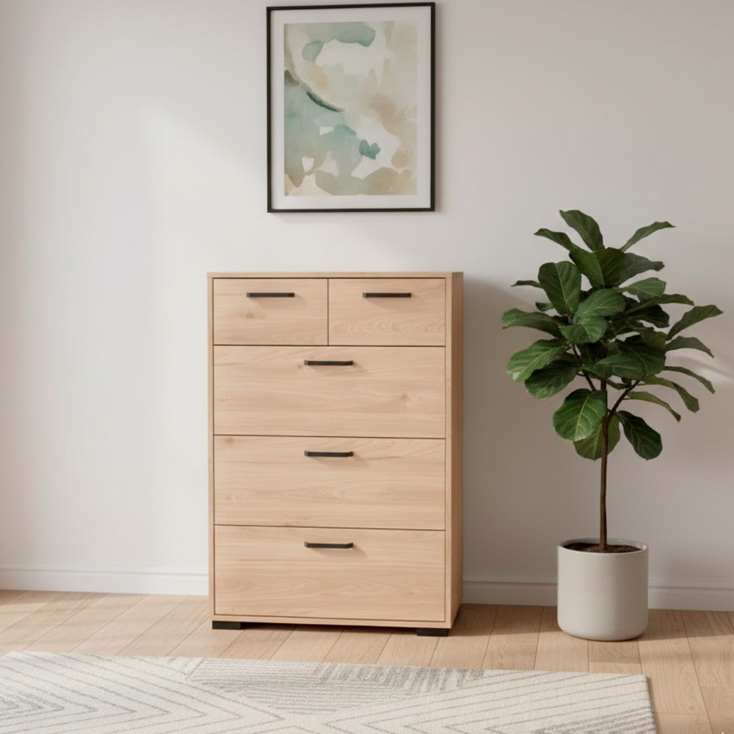 Cassettiera Alta 5 Cassetti Comò Mobile Contenitore Moderno Cassetti Scorrevoli A Sfera Camera Da Letto Ingresso Soggiorno 70.2×39.8×82.7 Cm Rovere