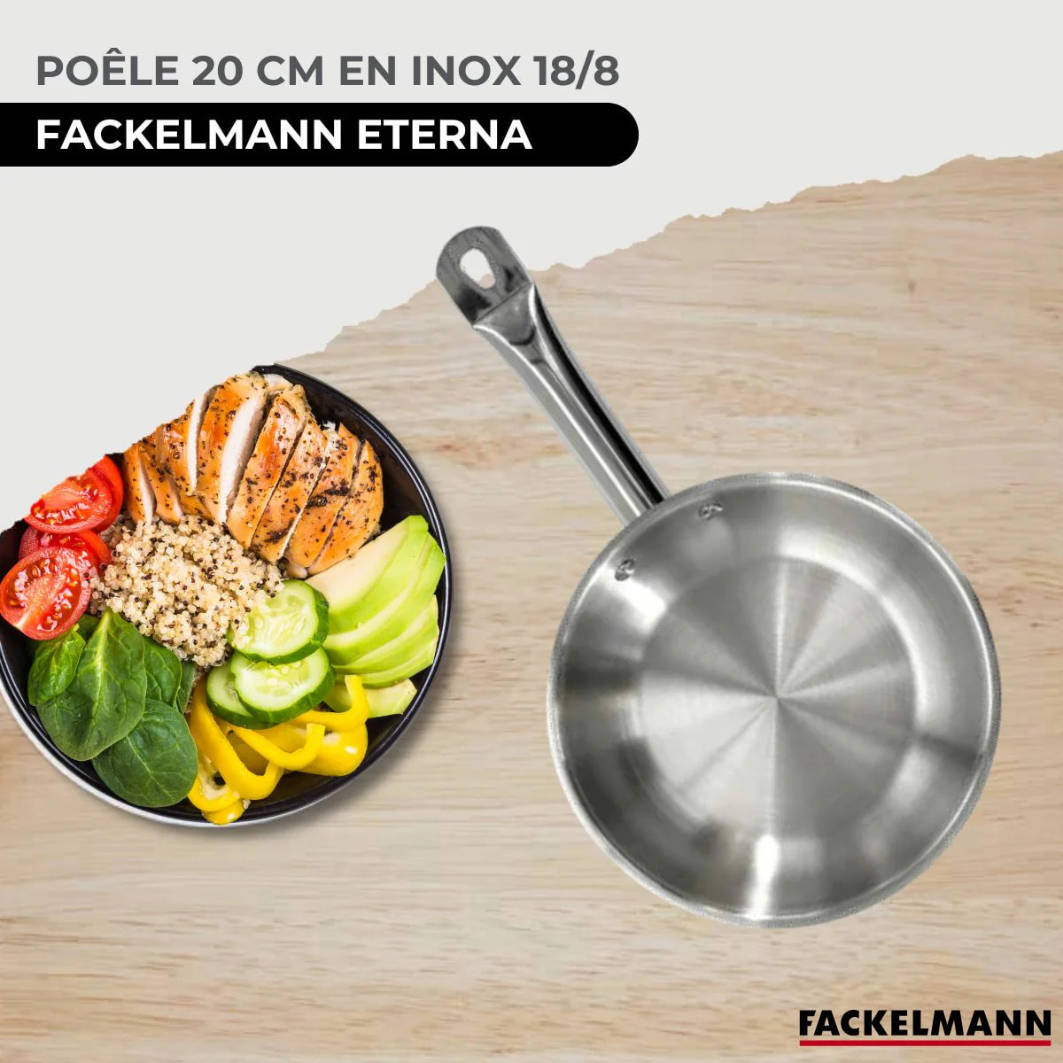 Set de 1 poêle de 20 cm en inox et couvercle en verre Fackelmann Eterna