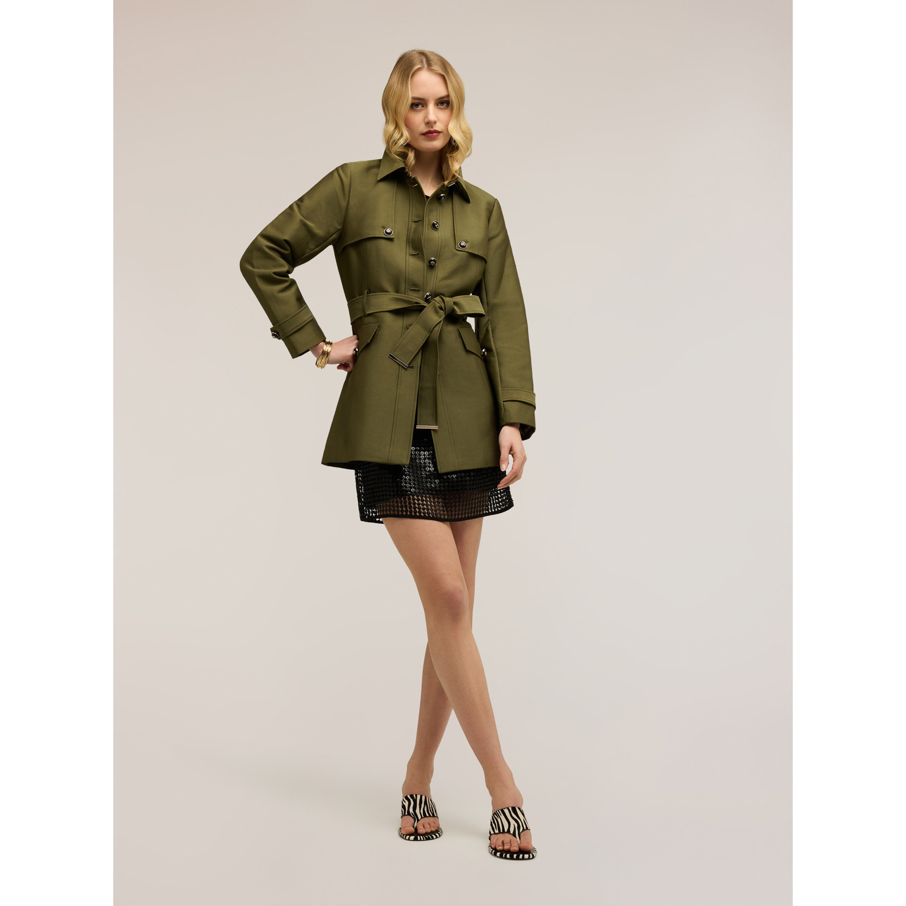 Motivi - Trench de mezcla de algodón con cinturón - Verde militare